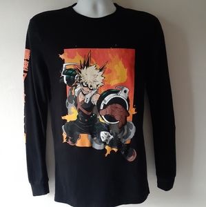 Katsuki Bakugo men's black long-sleeve graphic t-shirt size XS